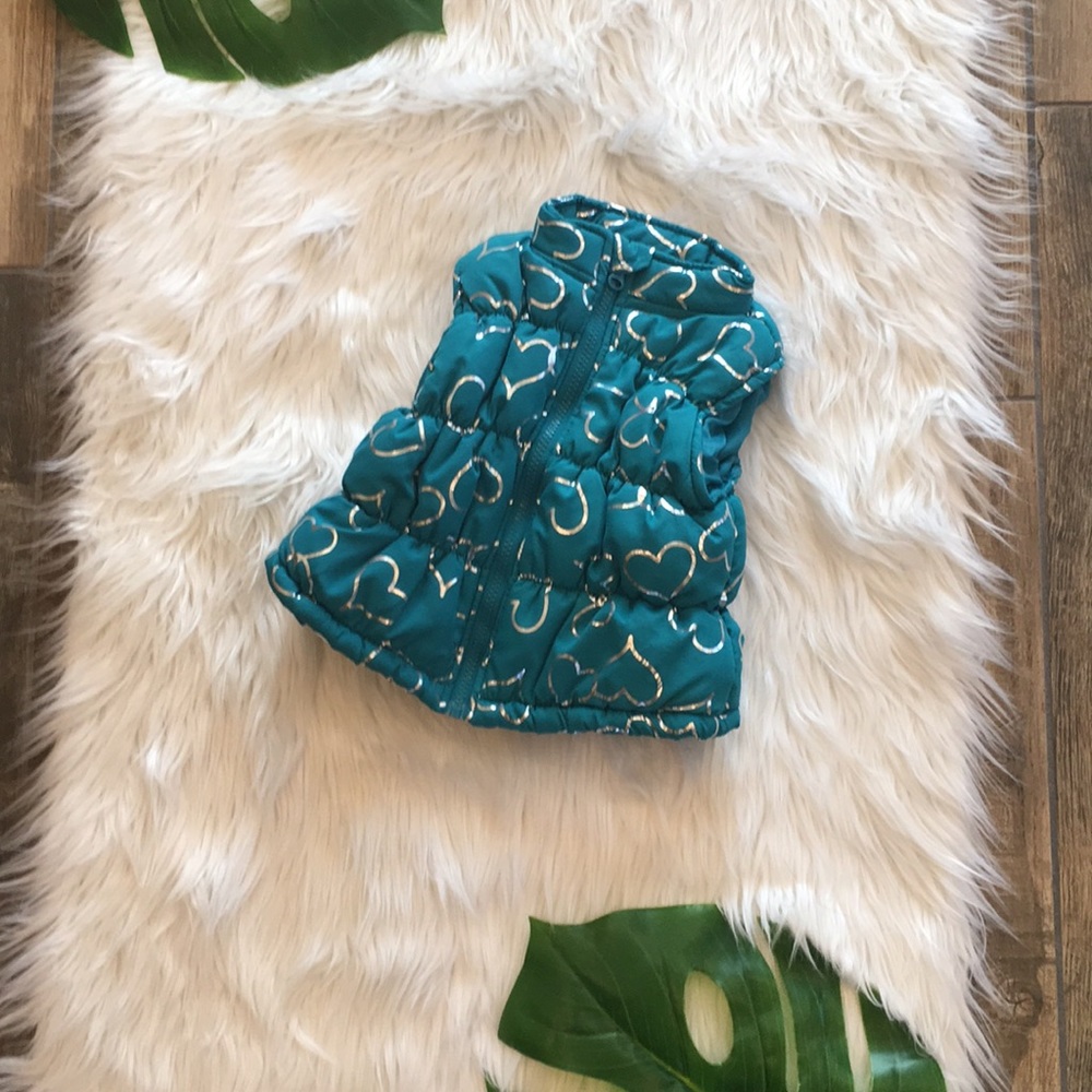 Healthtex Girls Turquoise Vest Silver Hearts 24 mo - Picture 1 of 6